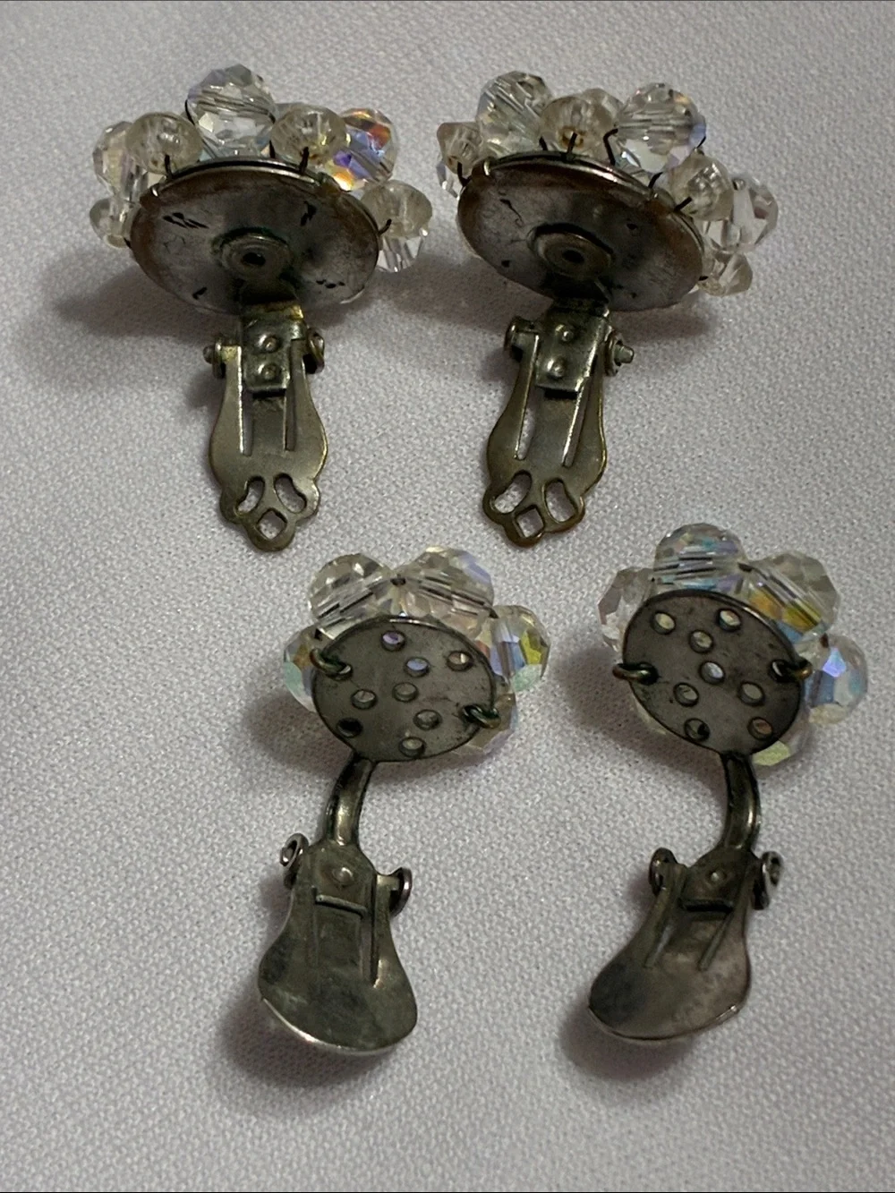 Vintage Iridescent Crystal Cluster Clip-On Earrings